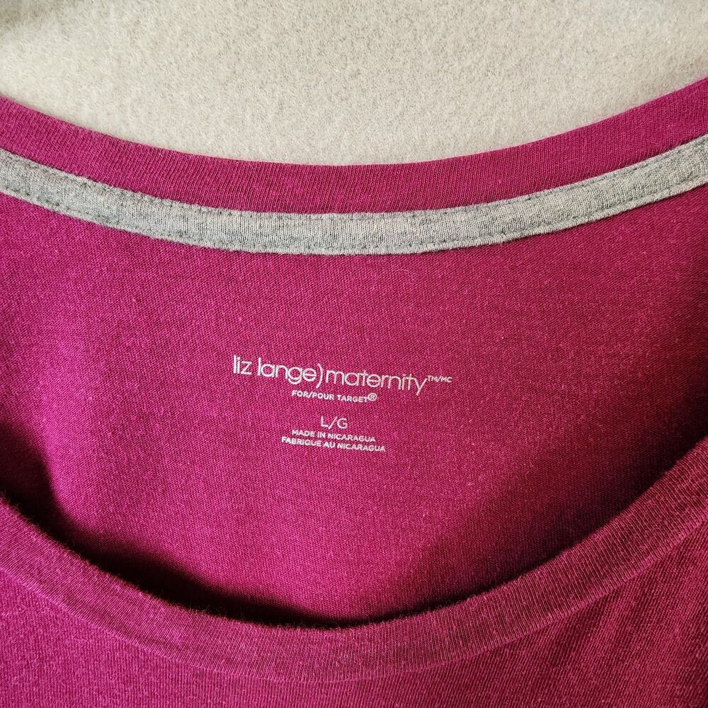 Liz Lange Maternity Scoop Neck Top Large Long Sleeve Magenta Cotton Blend - Picture 7 of 8